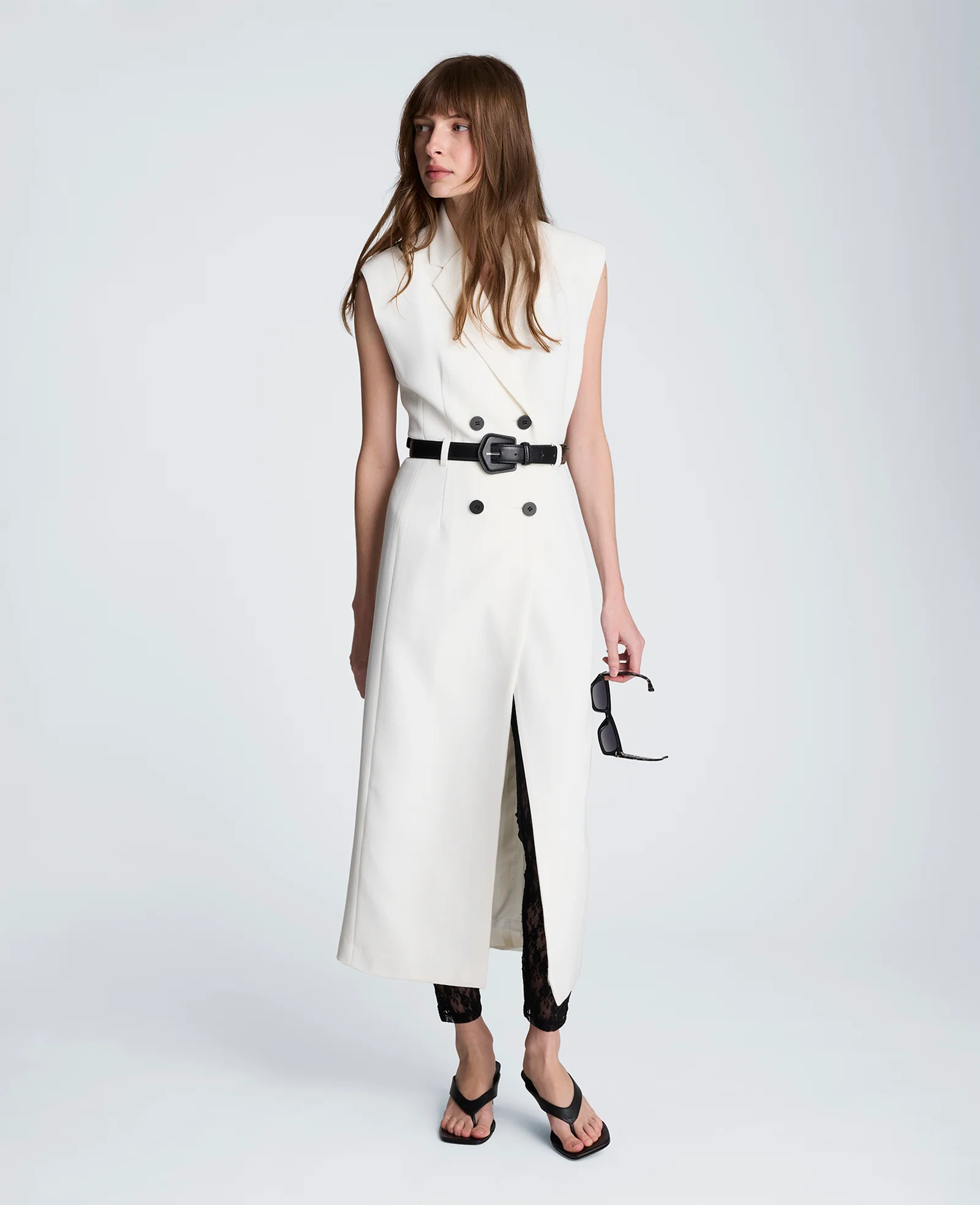 Kenneth Cole | Sleeveless Modern Midi Trench Dress in NATURAL WHITE/BLACK, Size: 2 | Kenneth Cole