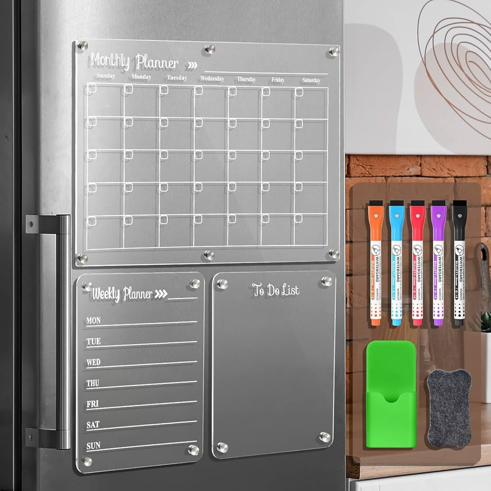 LCPCX Acrylic Magnetic Dry Erase Board for Fridge，Set of 3 Transparent Planning Boards Monthly ... | Amazon (US)