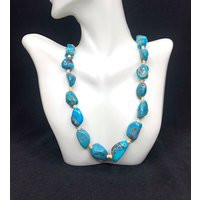 Genuine Large Kingman Turquoise Nugget Necklace 22"" Long. Free Ship in Usa | Etsy (US)
