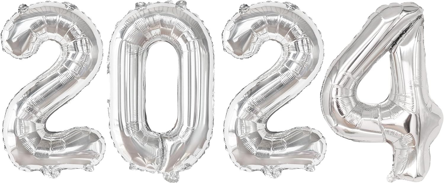 KatchOn, Silver 2024 Balloon Numbers - 16 Inch, Silver 2024 Balloons | 2024 Balloons Silver for H... | Amazon (US)