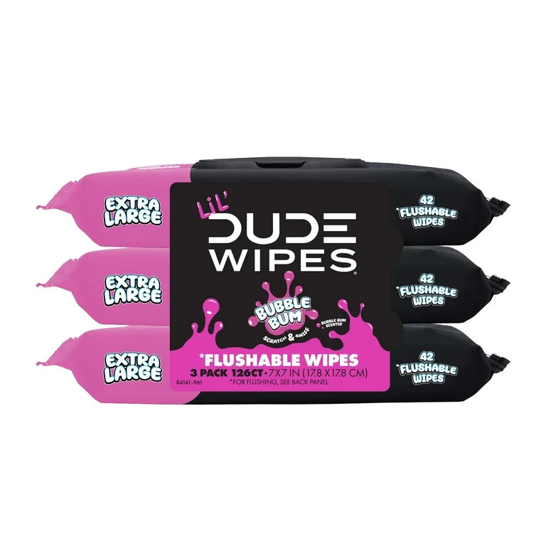LiL' DUDE Wipes, Extra Large Bubble Bum Flushable Wet Wipes for Kids, Bubble Gum Scent, 126 Count... | Walmart (US)