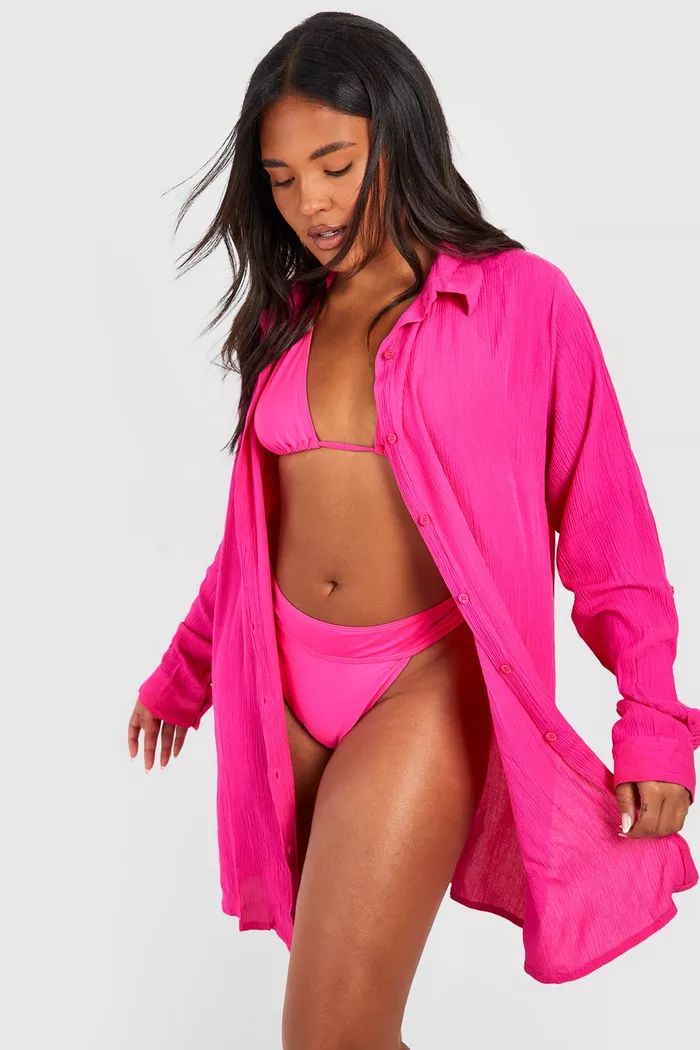 Plus Crinkle Rayon Beach Shirt | boohoo (US & Canada)