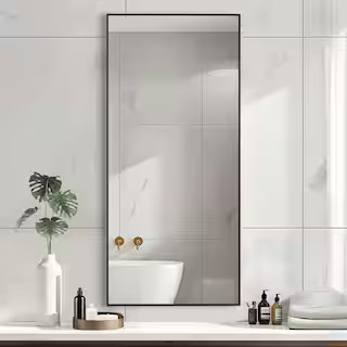 Lirago 22 in. W x 47 in. H Rectangular Metal Framed Bathroom Wall Mirror in Black HD-TJS68 - The ... | The Home Depot