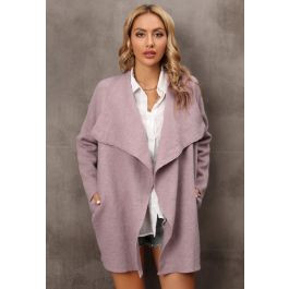 Wide Lapel Loose Knit Cardigan in Dusty Pink | Chicwish