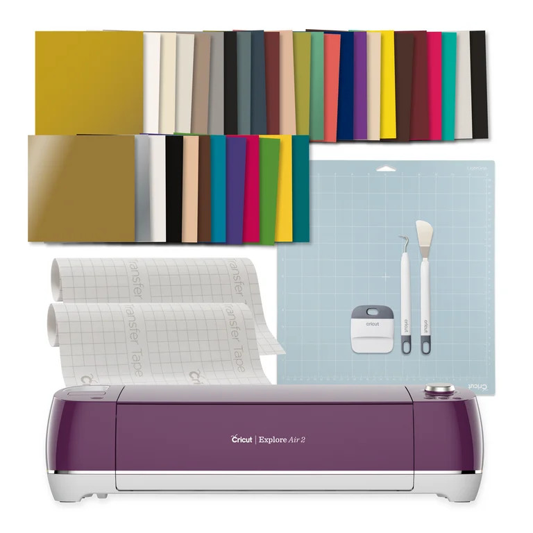 Cricut Explore Air 2 Die-Cutting Machine + Vinyl & Tool Kit Starter Bundle, Boysenberry - Walmart... | Walmart (US)