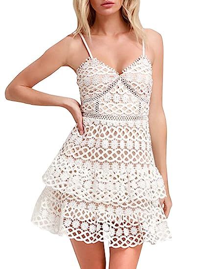BerryGo Women's Sexy Ruffle Aline Dress V Neck Ruffle Mini Dress | Amazon (US)