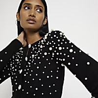 Black pearl detail cardigan | River Island (US)