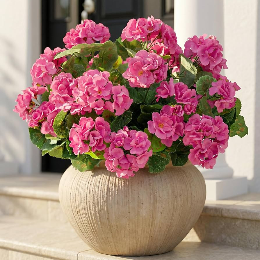 4pcs Fake Flower Artificial Geranium,Artificial Flowers for Outdoors, Geraniums Artificial Flower... | Amazon (US)