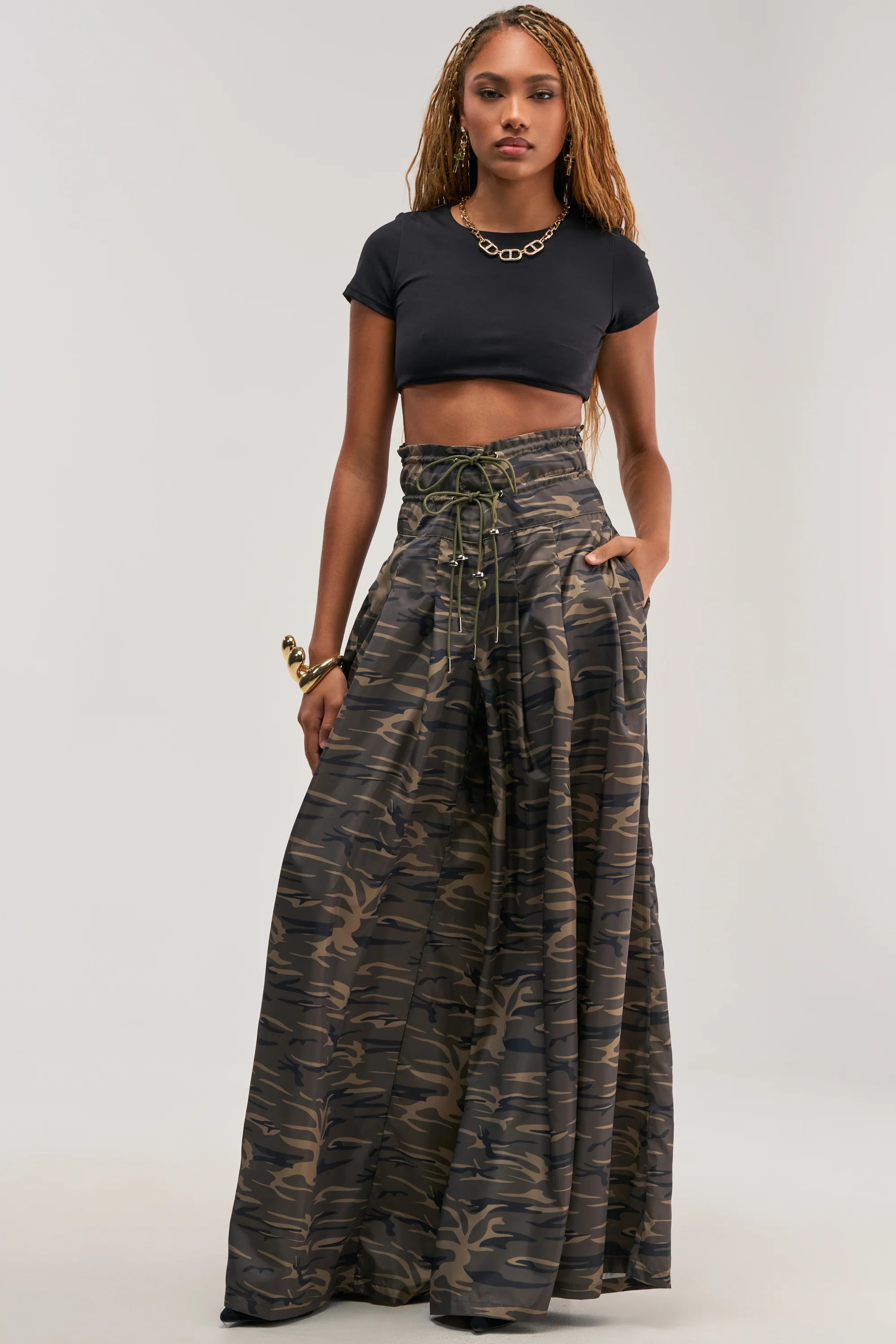 Camo Wide Leg Palazzo Pant, High Rise | AKIRA | AKIRA