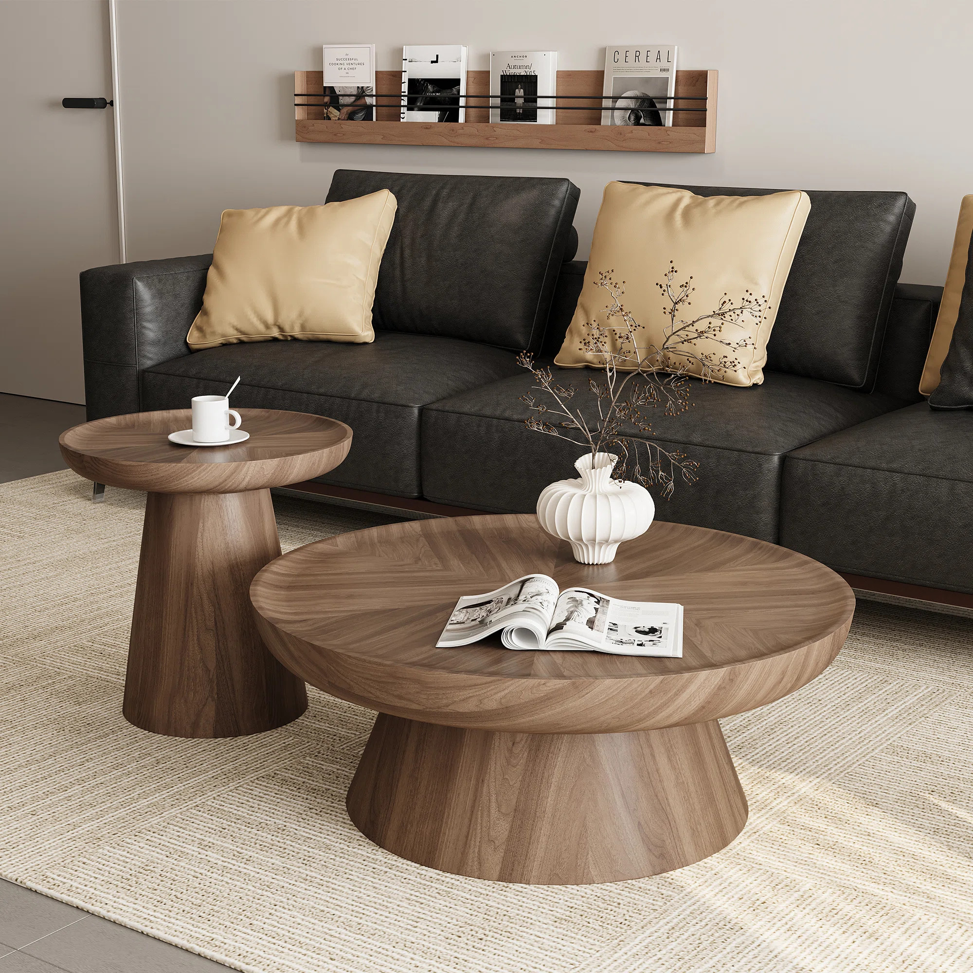 Nesting Round Coffee Table, Wood Cocktail Tables with Ash Side Table(Set of 2) | Wayfair North America