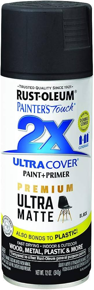 Rust-Oleum 331182 Painter's Touch 2X Ultra Cover Spray Paint, 12 oz, Ultra Matte Black | Amazon (US)