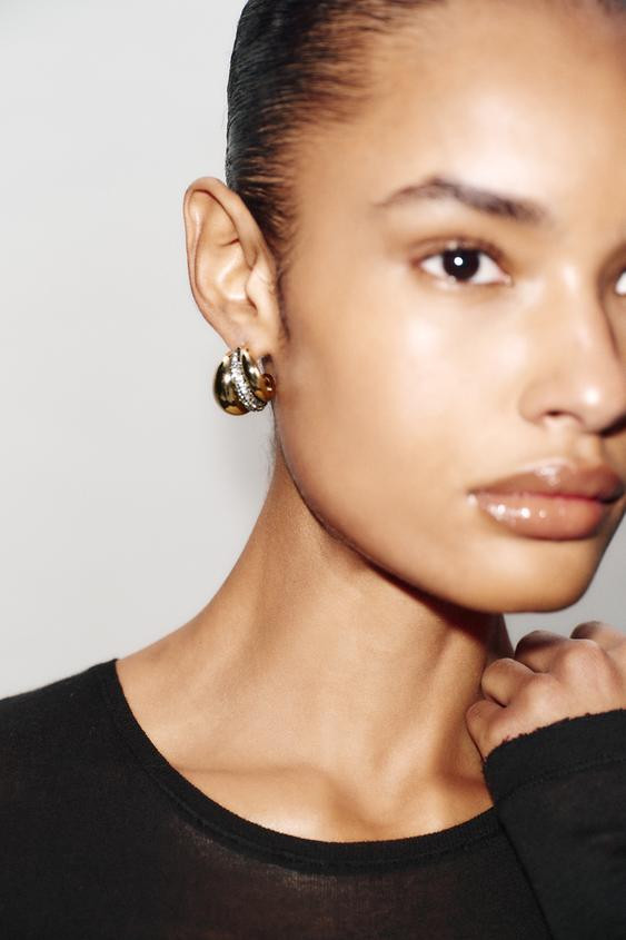 TRIPLE RHINESTONE HOOP EARRINGS | Zara UK