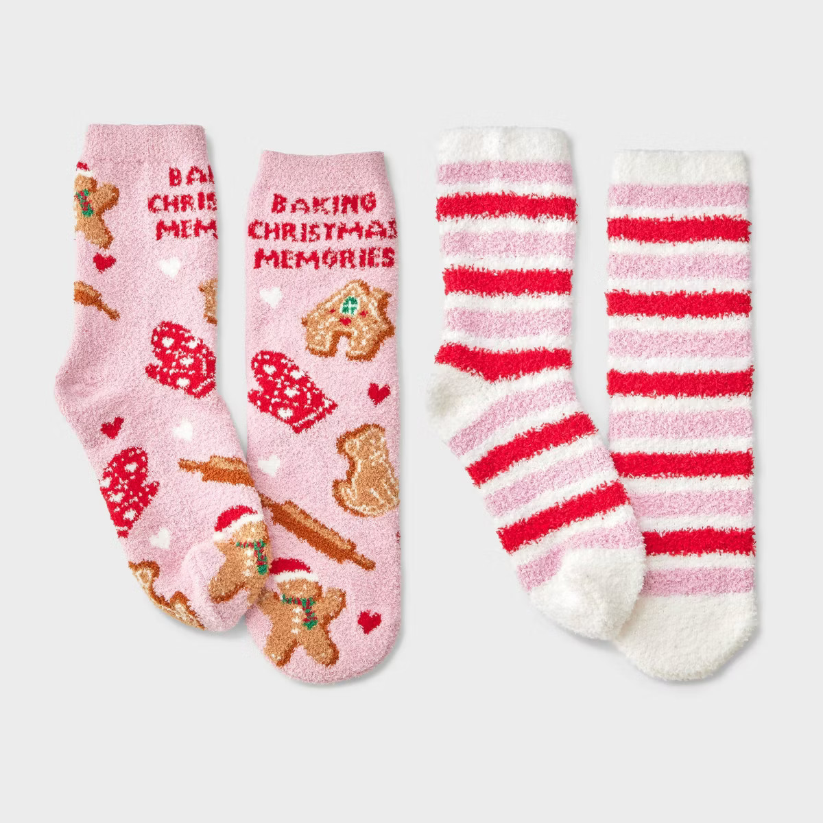 Kids' 2pk Baking Christmas Memories Cozy Crew Socks with Gift Card Holder - Wondershop™ Pink | Target