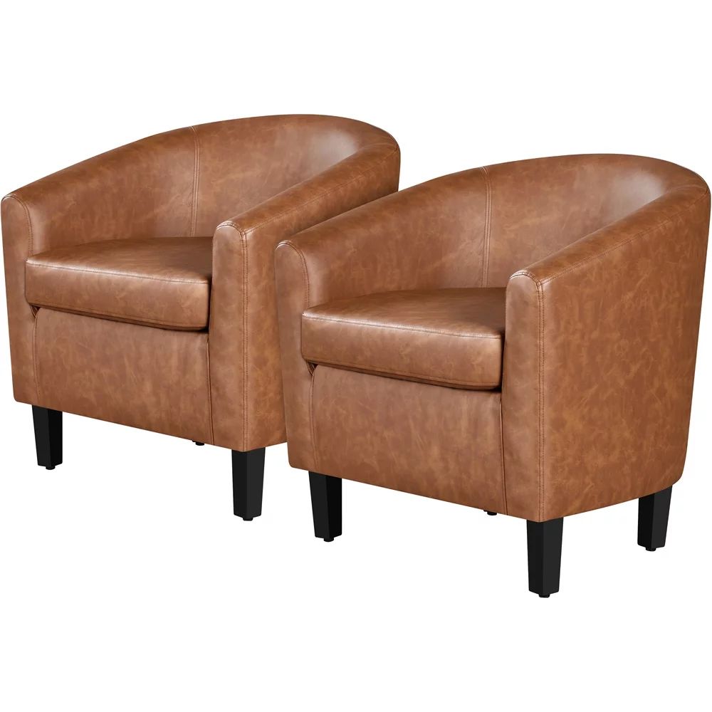 Renwick Faux Leather Barrel Accent Chair, Set of 2, Brown | Walmart (US)