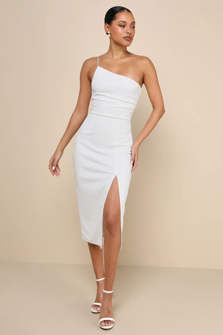 Elegant Allure White One-Shoulder Sleeveless Midi Dress | Lulus