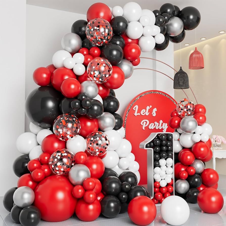 DBKL Red Black and White Balloon Garland Arch Kit with Different Size Red Black White Silver Conf... | Amazon (US)