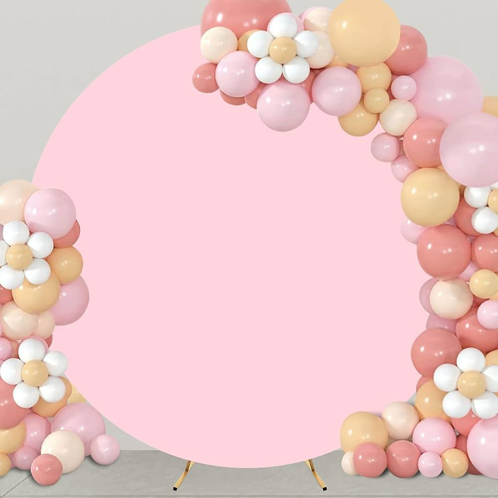 7.2FT Pink Round Backdrop Cover Polyester Fitted Round Wedding Arch Cover, Circle Balloon Arch Ba... | Amazon (US)