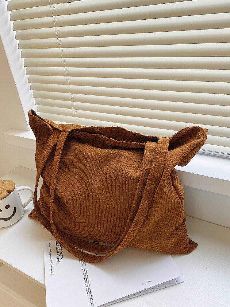 Minimalist Corduroy Shoulder Tote Bag | SHEIN