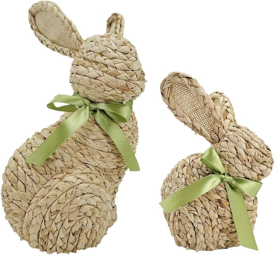 Nature Vibe 12/9 Inches Cornhusk Bunny Easter Decor,Set of 2 Natural Woven Bunny Figurine w Sprin... | Amazon (US)