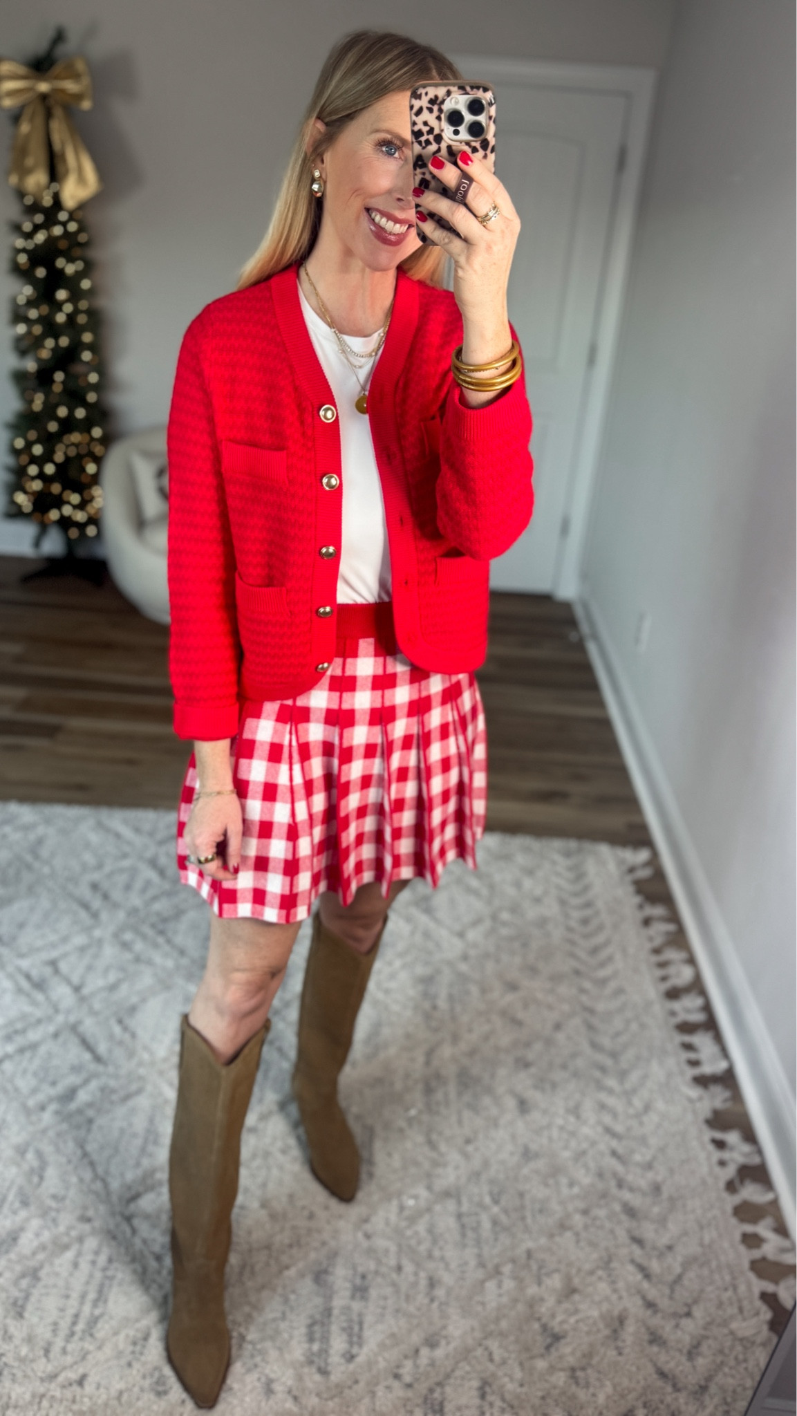 Daily try on, Walmart outfit, Walmart fashion, Walmart try on, red cardigan, red gingham skirt

Small in all 

#LTKFindsUnder50 #LTKootd #LTKHoliday