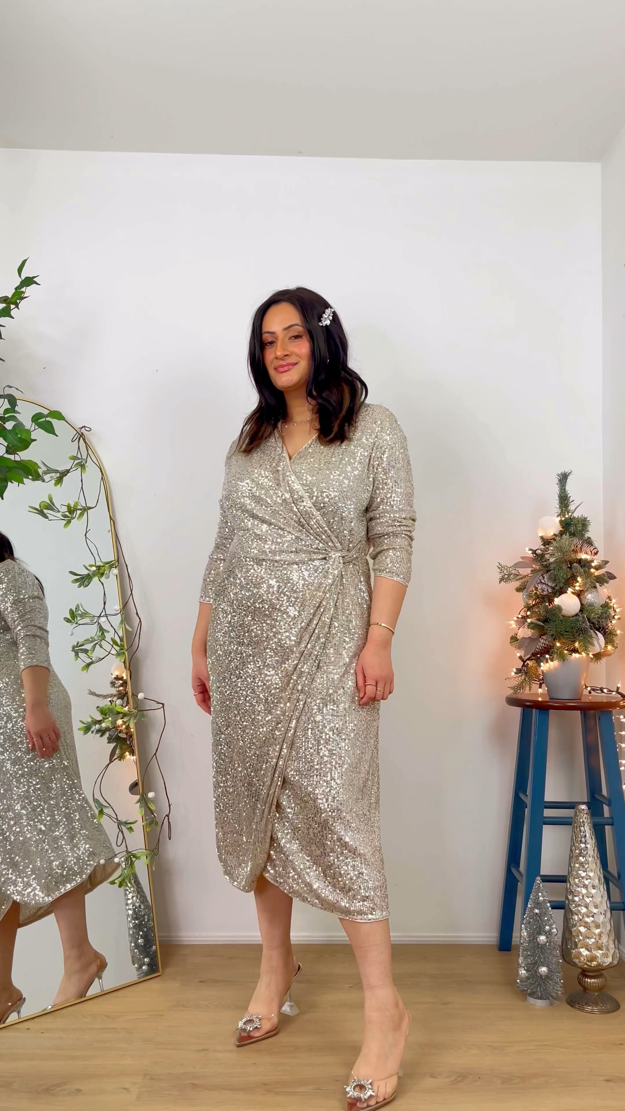 Sequin dress, party dress, sparkle dress, holiday dress, holiday outfit, party outfit, Christmas outfit, new years outfit, wrap dress, H&M 

#LTKHoliday #LTKstyletip #LTKfindsunder50