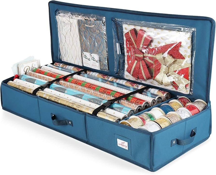 Wrapping Paper Organizer Storage, Christmas Wrapping Paper Storage Containers, with Interior Pock... | Amazon (US)