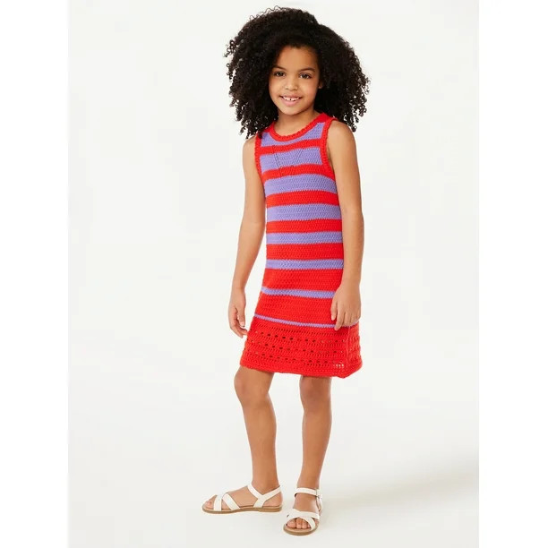 Scoop Girls Striped Crochet Dress, Sizes 4-16 | Walmart (US)