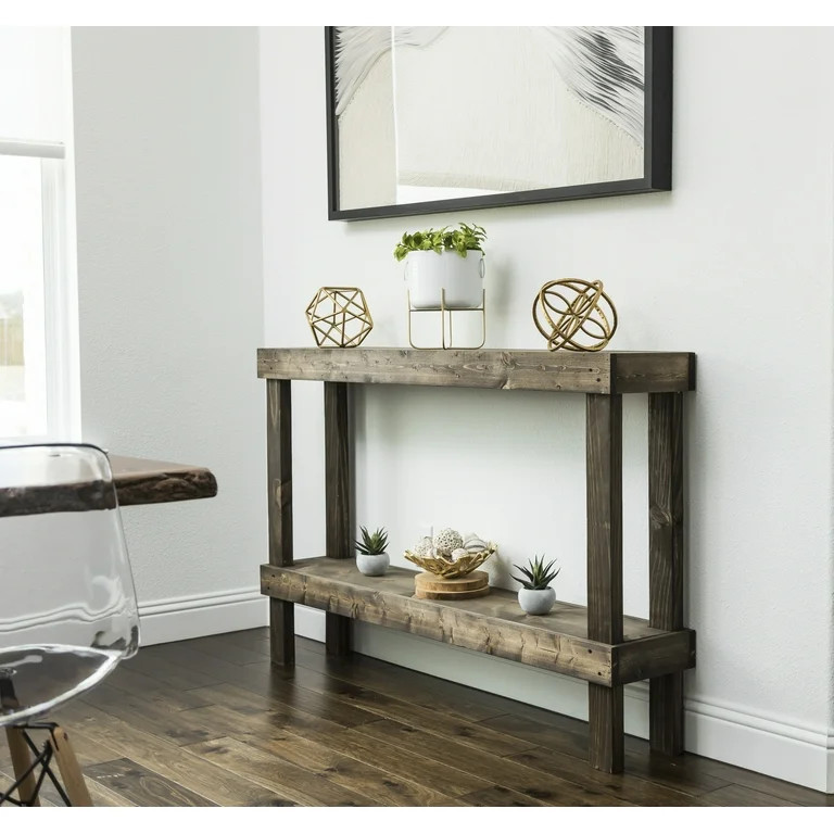 Woven Paths Large Rustic Luxe Wooden Sofa Table, Dark Walnut - Walmart.com | Walmart (US)