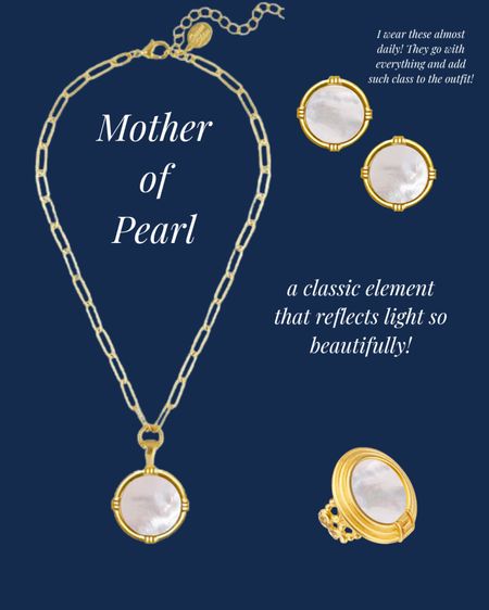 I love the way mother of pearl reflects light. Add it to jewelry and it goes with every outfit and enhances it too—so classy and timeless! Linking my favorite mother of pearl jewelry here! These are from Susan Shaw’s newest collection! 