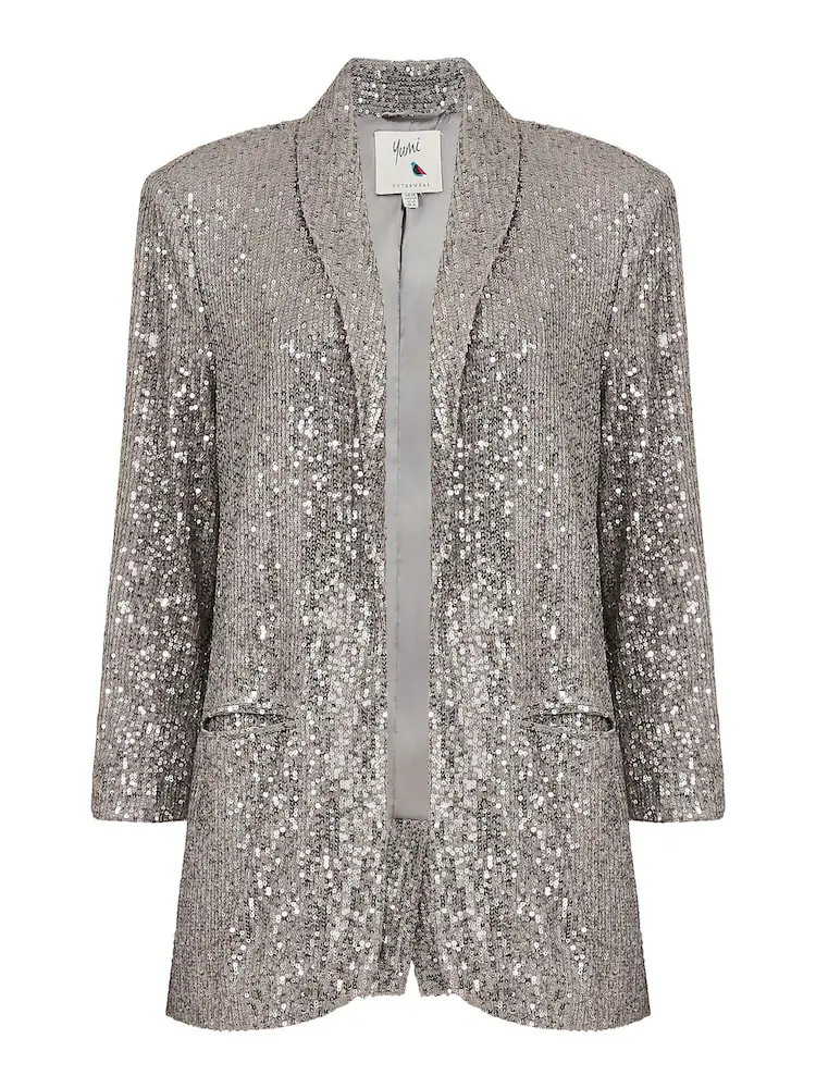 Yumi Silver Sequin Blazer With Pockets | Next US