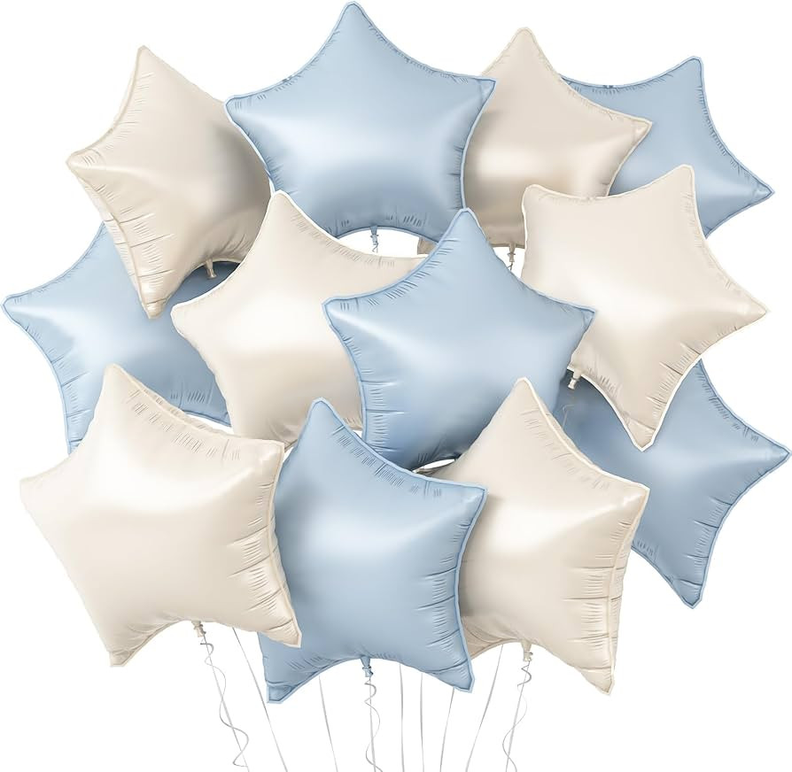 Blue White Star Balloons,12Pcs Baby Blue White Star Shaped Foil Balloons,18Inch Large Cream White... | Amazon (US)