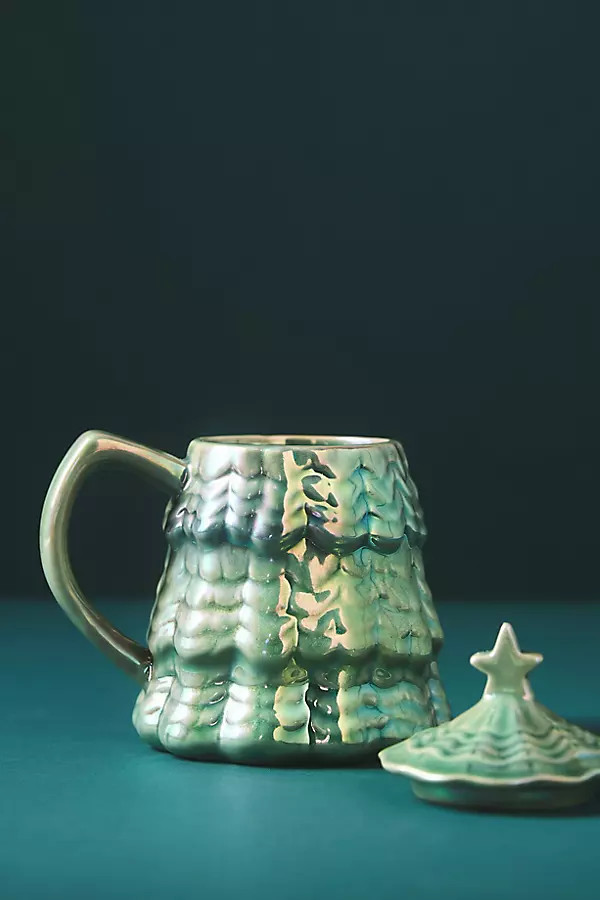 Merry Luster Tree Lidded Stoneware Mug | Anthropologie (US)