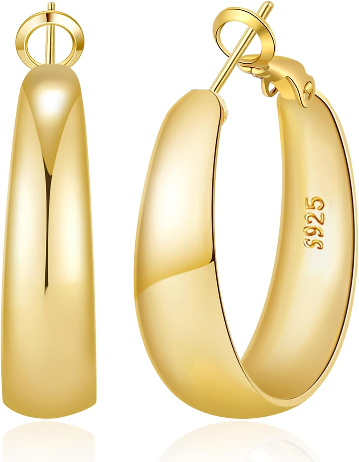 5-8mm Tapered Design Thick Large Hoop Earrings for Women Trendy Hypoallergenic 925 Sterling Silver Post 14K Gold Hoop Earrings Non Tarnish Lightweight Big Chunky Gold Hoops 30/40/50/60MM | Amazon (US)