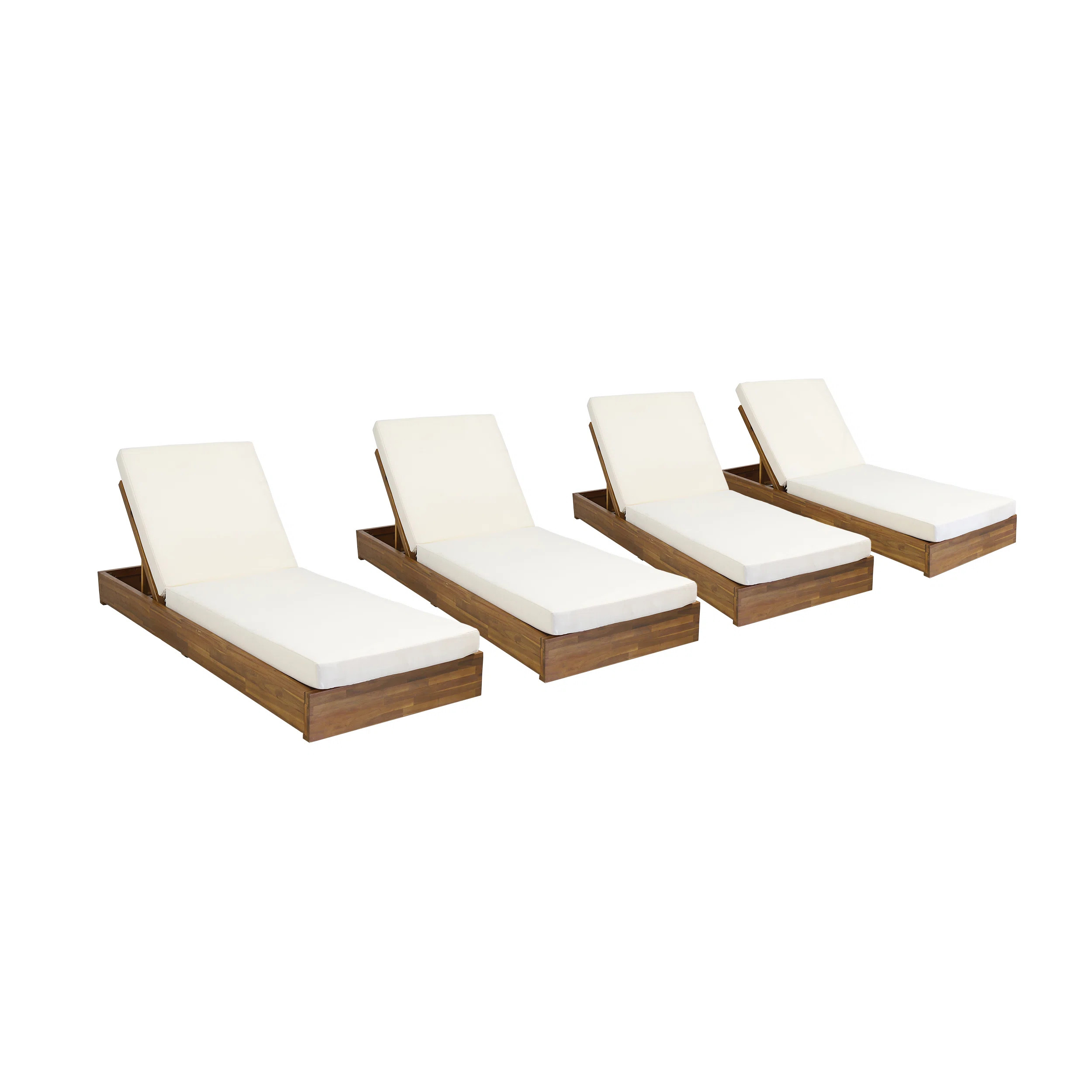 Leite Outdoor Acacia Wood Chaise Lounge Set , Cushion Included (Set of 4) | Wayfair North America