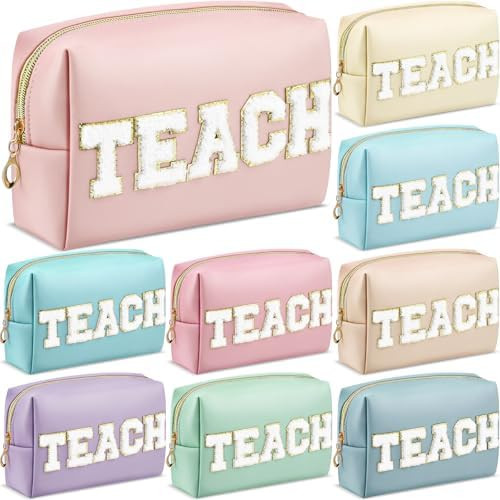9 Pcs Teacher Appreciation Gifts Bulk, Teach Chenille Letter Makeup Pouch Bag, PU Leather Preppy ... | Amazon (US)