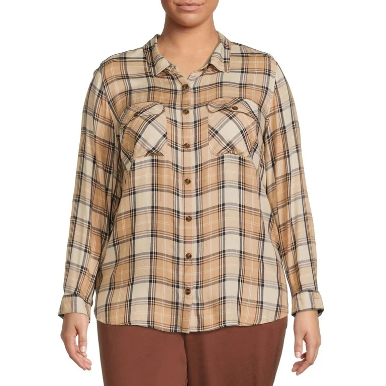 Terra & Sky Women's Plus Size Button-Up Shirt with Long Sleeves - Walmart.com | Walmart (US)