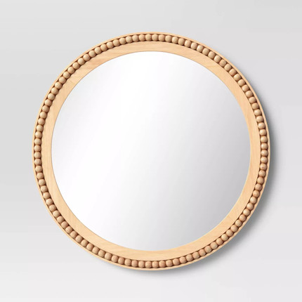 28" Dia Round Wooden Beaded Wall Mirror Natural - Threshold™