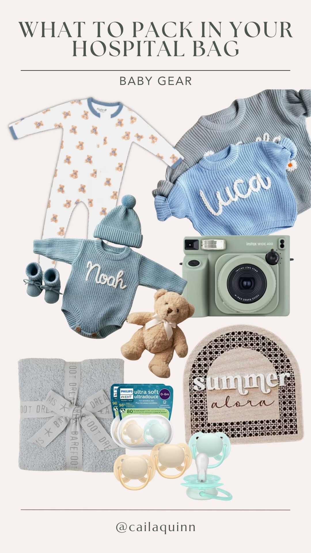 What to pack in your hospital bag 
🤍 Baby Gear
• 3 outfits (1 going home + 2 backups)
• Baby blanket (especially for winter car rides)
• 2 pacifiers
• Baby announcement items (sweater, name sign, Polaroid)
• Small toy, book, or “gift from baby” for older siblings (optional 🤍)

#LTKBump #LTKKids #LTKBaby
