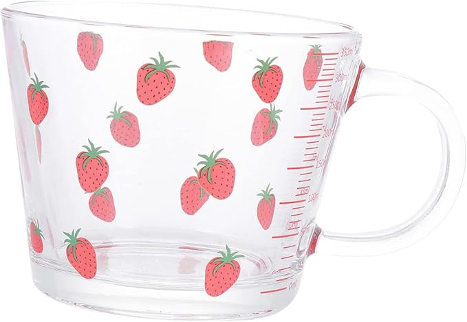 VOSAREA Kawaii Strawberry Glass Measuring Cup - 12oz Clear Tempered Glass Tumbler with Handle - C... | Amazon (US)