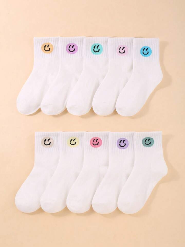 10pairs Interesting Personality Cartoon Smiling Face Design Mid-Calf Kids Socks For Daily Fashion Matching | SHEIN