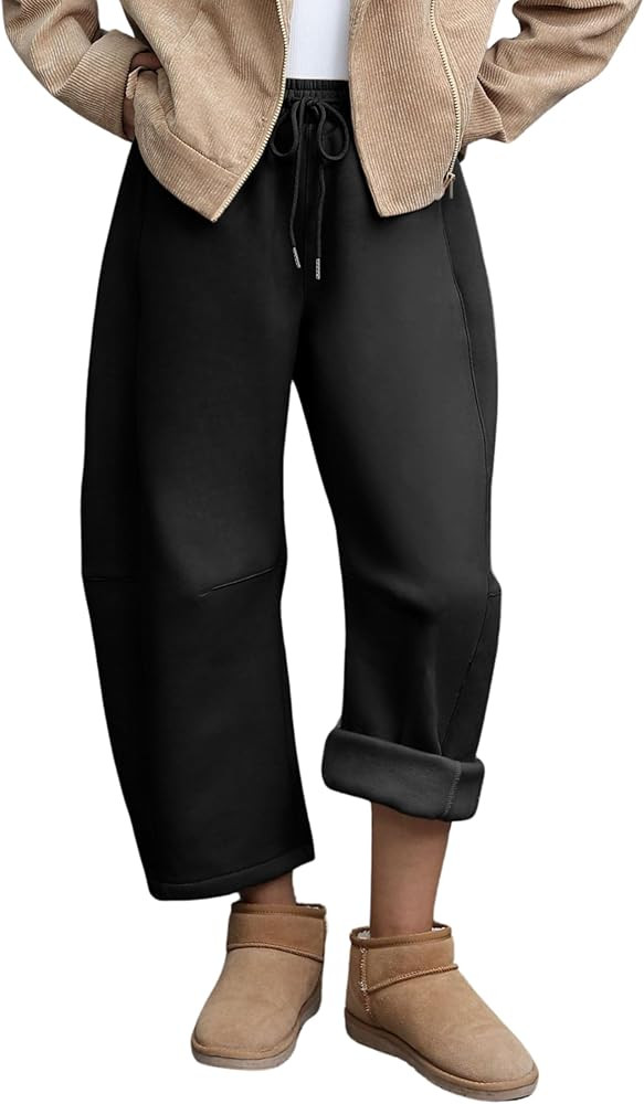 Hongsui Women's Baggy Sweatpants Fleece Lined Fall Winter Barrel Leg Pants Casual Drawstring Pala... | Amazon (US)