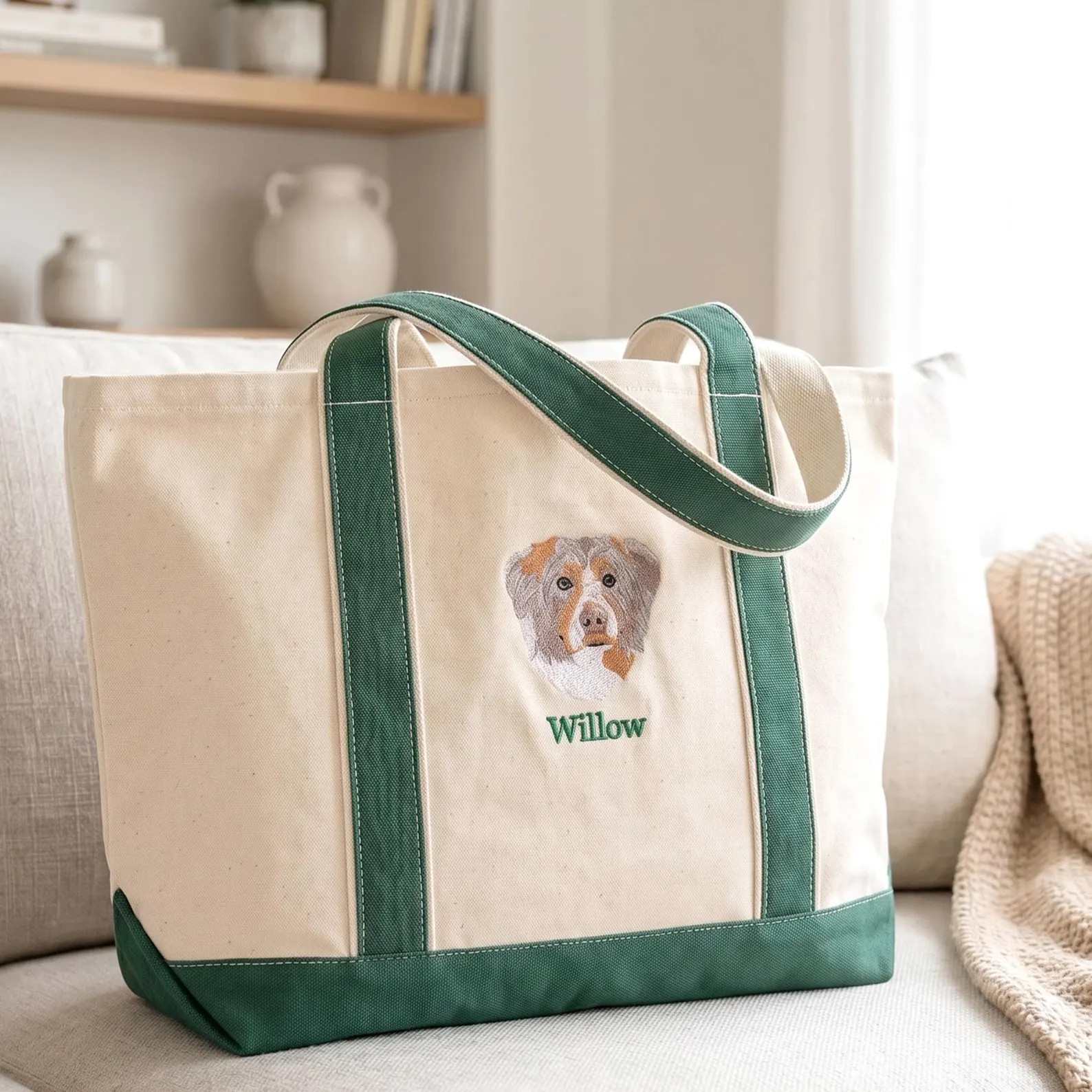 Custom Embroidered Pet Portrait Tote Bag - Dog, Cat Tote Bag - Personalized Pet Bag - Dog Mom Gif... | Etsy (Global)