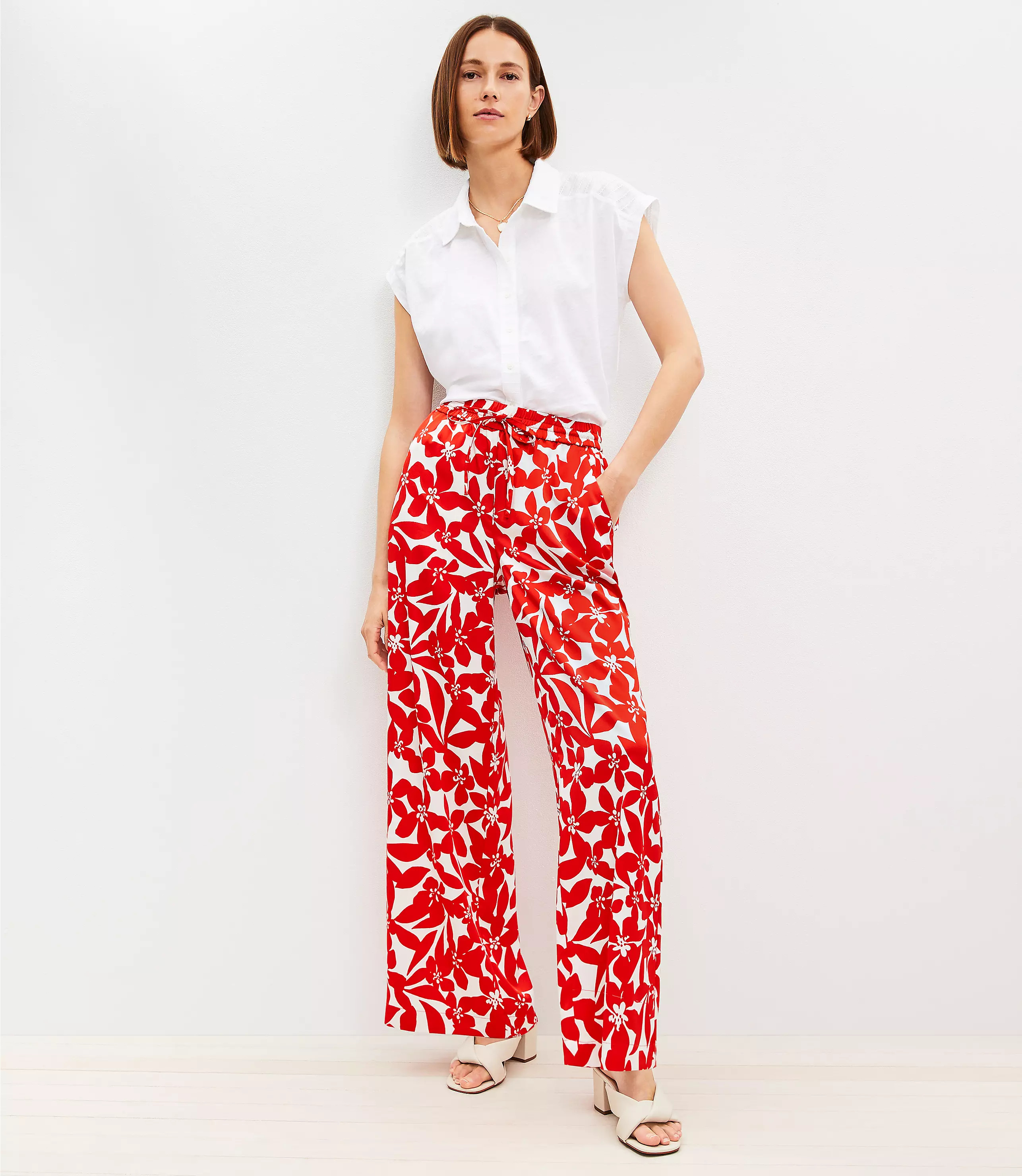 Pull On Wide Leg Pants in Plumeria Twill | LOFT