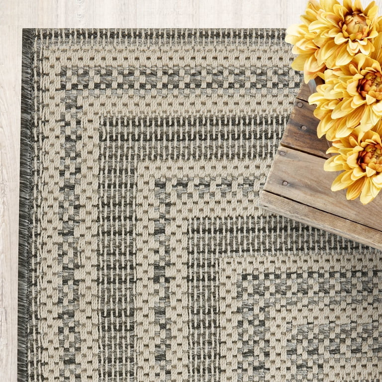 Better Homes & Gardens 7\u2019x10\u2019 Woven Gray Border Outdoor Rug | Walmart (US)