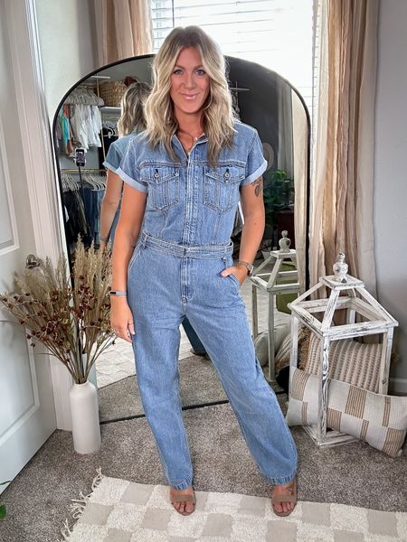 Denim jumpsuit is back in stock and 20% off! (Ends tonight) available in lengths (medium tall) and also comes in a long sleeve option 

#LTKsalealert #LTKmidsize