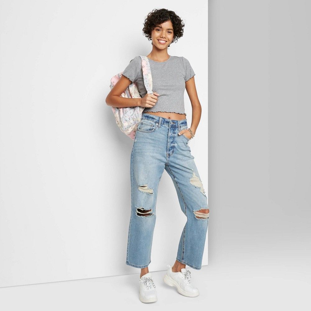 Women's Super-High Rise Distressed Straight Jeans - Wild Fable™ | Target