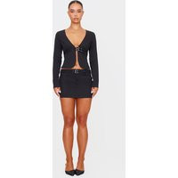 Black Tailored Woven Buckle Detail Low Rise Mini Skirt | PrettyLittleThing US