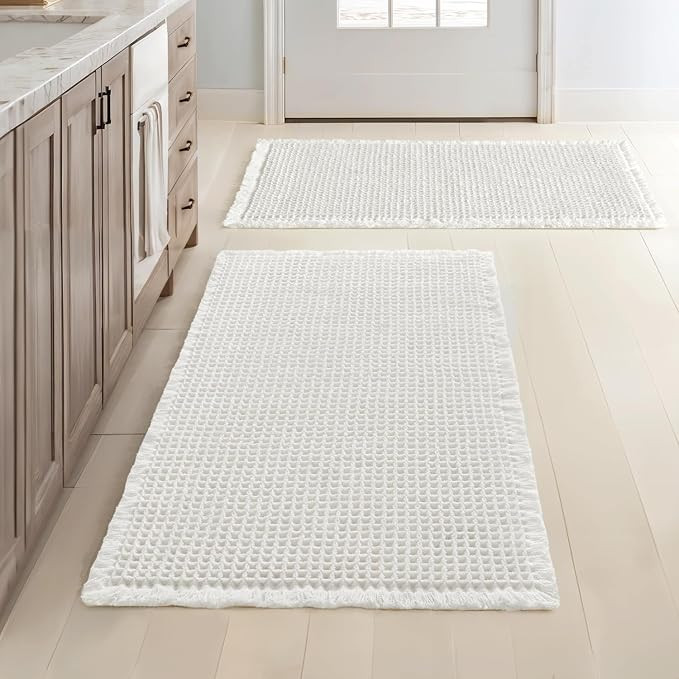 MIULEE Set of 2 Waffle Bathroom Rugs, Boho Bath Rugs Non Slip Washable, Super Absorbent Bath Mats... | Amazon (US)