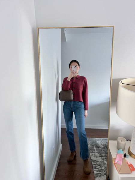 Sezane Betty Cardigan - causal Valentine’s Day Outfit Idea. Wearing S. Cut is boxy so I recommend sizing up.

Straight Leg Jeans - Wearing US 2 (25).

Suede Ankle Boots - Use code STYLEDBYSCIENCE for 15% off. 

Bag: not linkable on LTK but shared similar style.

#LTKstyletip #LTKitbag #LTKworkwear