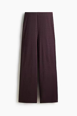 H & M - Rhinestone-embellished jersey trousers - Red | H&M (UK, MY, IN, SG, PH, TW, HK)